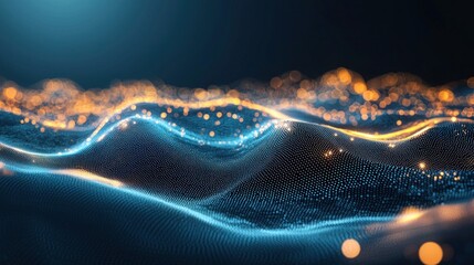 Poster - Abstract Waveform with Glowing Particles in Dark Background