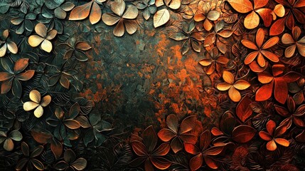 Poster - Abstract Floral Background with Textured Leaves and Flowers Design