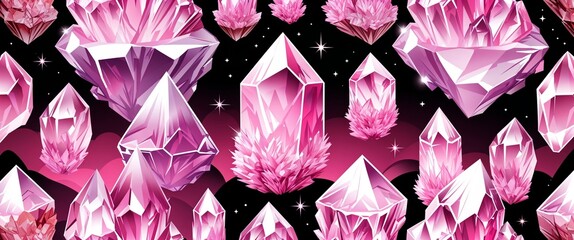 Pink quartz crystals vector pattern abstract design illustration background
