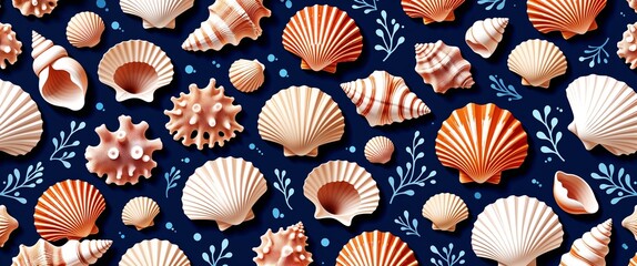 Coral seashell fragments vector pattern abstract design illustration background