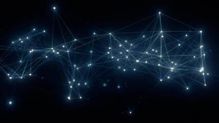 Poster - abstract digital network with connecting nodes on a dark background