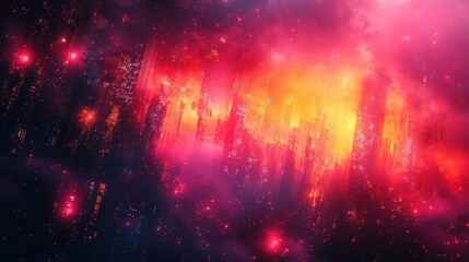 Wall Mural - digital glitch patterns in neon tones creating a vibrant abstract effect
