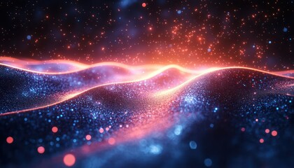 Wall Mural - digital space-inspired background with glowing particle trails and depth