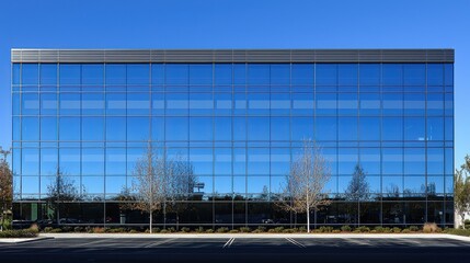 Aufkleber - A large glass building with trees in front of it