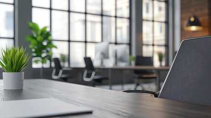 Poster - A desk with a potted plant and a chair