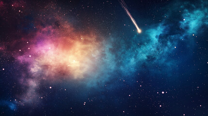 Wall Mural - celestial canvas: captivating artistry of cosmic nebulae and a streaking meteor, a cosmic spectacle 