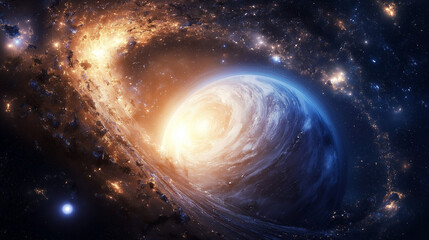 Wall Mural - celestial vortex: a captivating illustration unveils a mesmerizing swirling galaxy, featuring vibran