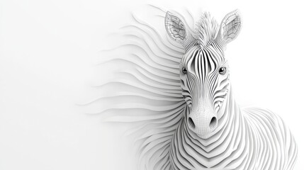 Poster - Abstract White Zebra Head Portrait with Layered Lines