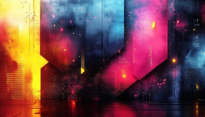Wall Mural - geometric patterns blending bright neon colors for a modern digital aesthetic