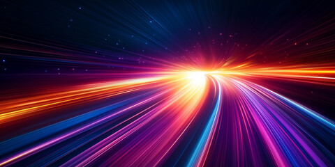Wall Mural - holographic gradient speed light motion blur effect on black background,blank vibrant speed glowing 