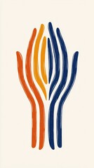 Fototapete - A stylized illustration of hands in varying colors, symbolizing unity, diversity, and collaboration.
