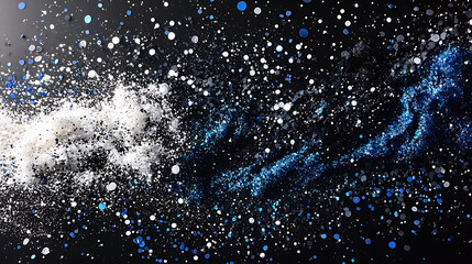Poster - Dynamic cosmic explosion of glitter particles in dark space abstract art studio environment close-up view