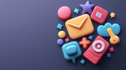 Poster - Colorful 3D Social Media Icons on Dark Background