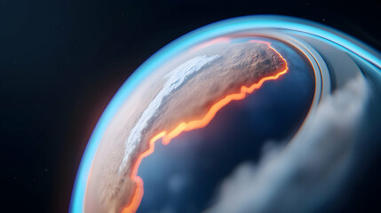 Wall Mural - glowing planet with lava and ice: a futuristic cosmic sphere