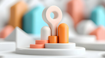 Poster - Pastel Colored 3D Render of Abstract Geometric Shapes and Location Marker