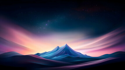 Wall Mural - purple pink and blue night mountain landscape with stars