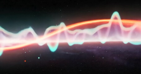 Poster - Abstract Cosmic Waveforms: Teal Pink and Orange Glowing Energy in Space