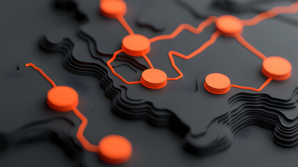 Poster - Abstract 3D Network Visualization with Orange Nodes and Black Terrain