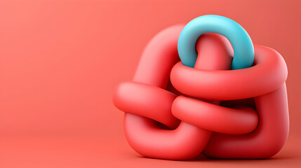 Poster - Abstract 3D Render of Intertwined Coral and Cyan Shapes
