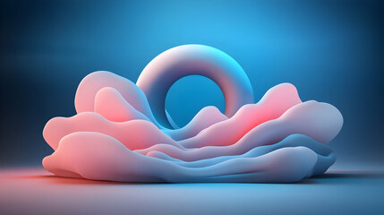 Fototapete - Abstract 3D Render of Pink and Blue Glowing Shapes