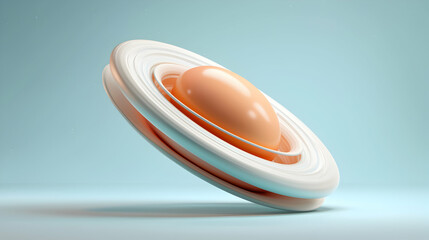 Poster - Abstract 3D Render of Pastel Orange Sphere with White Rings on Blue Background
