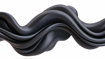 Poster - Abstract Black Liquid Waves, Smooth Flowing Dark Texture, Elegant 3D Rendering