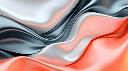 Poster - Abstract Fluid Wave Background: Silver, Orange, and Gray Swirling Textures