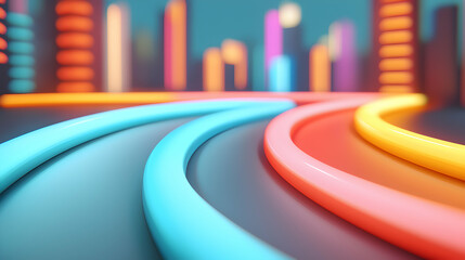 Poster - Abstract Neon Cityscape with Glowing Colorful Lines