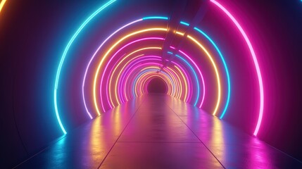 Poster - undulating light patterns of neon yellow, pink, and blue that seem to stretch and expand endlessly.