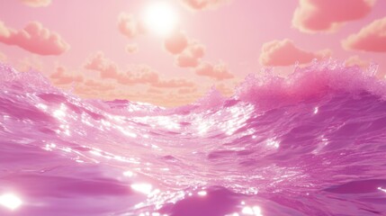 Poster - Pink ocean waves under a pastel sunset sky.