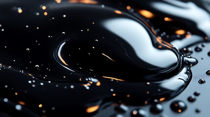 Poster - Abstract Black Liquid Close-up with Sparkling Reflections and Smooth Surface