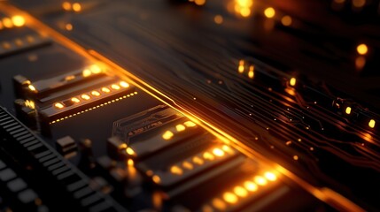 Aufkleber - PCIe connectors on a graphics card, showing golden contacts reflecting bright light.