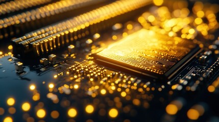  - PCIe connectors on a graphics card, showing golden contacts reflecting bright light.