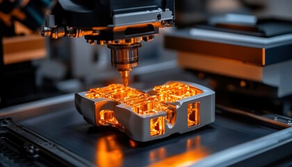 Poster - Advanced Precision CNC Machine Cutting Metal Component with Glow Effect