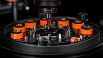 Poster - Precision Measurement Tool with Orange Accents in a Dark Background