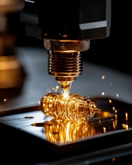 Poster - Precision Industrial Machine Creating 3D Metal Part with Sparks and Reflections
