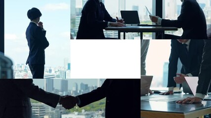 Poster - 様々なビジネスシーンのコラージュ映像　白バックからのトランジション