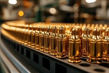 Poster - Golden Bullets Lining Production Line in Modern Manufacturing Facility