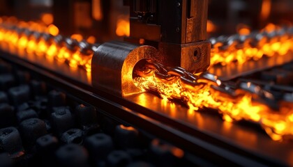 Poster - Industrial Workshop with Heated Metal Chain Processing in Action