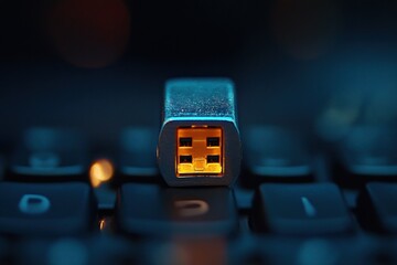 Poster - Close-Up View of USB Connector on Dark Keyboard with Bokeh Background