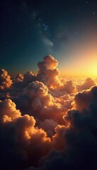 Wall Mural - vast expanse of shimmering golden cloud formations in space, mystical, space, ethereal