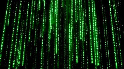 Green Digital Matrix Code Falling on Black Background