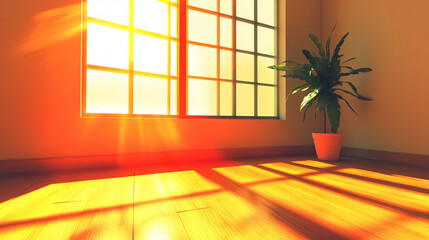 Poster - Aesthetic minimalist room with a lush green plant providing a refreshing touch of nature against a softly lit background.