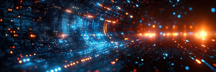Poster - Digital technological background for tech processes, neural networks, artificial intelligence, data transfer and encryption, digital graphic presentations, futuristic technology, wide Background