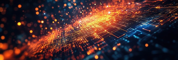 Poster - Digital technological background for tech processes, neural networks, artificial intelligence, data transfer and encryption, digital graphic presentations, futuristic technology, wide Background