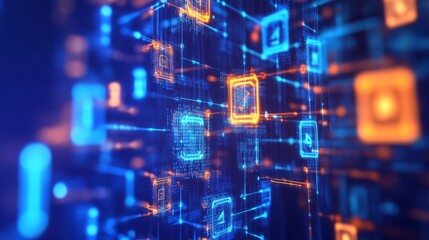 Blockchain engineer designing decentralized applications for finance, tech lab with blockchain coding interfaces and digital asset models, Digital-tech style