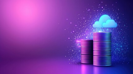 Poster - Database Stack of hard drives and cloud icons symbolizing modern database storage technology.