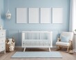 © Neungruedee - Baby Nursery Room Interior Design with White Crib and Blue Walls