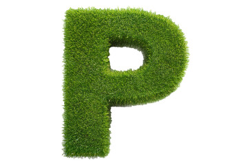 Fototapete - Grass font 3d rendering letter P isolated on a transparent or white background