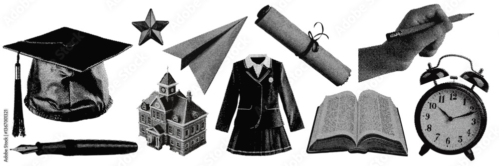 Set of school education halftone grunge vector design elements Stock ...